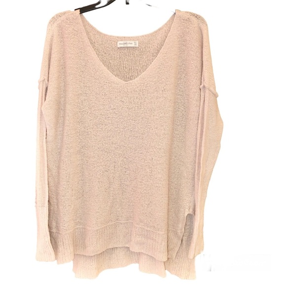 Abercrombie & Fitch V neck Light Knit Sweater Light Pink Cream M/L - Picture 1 of 7